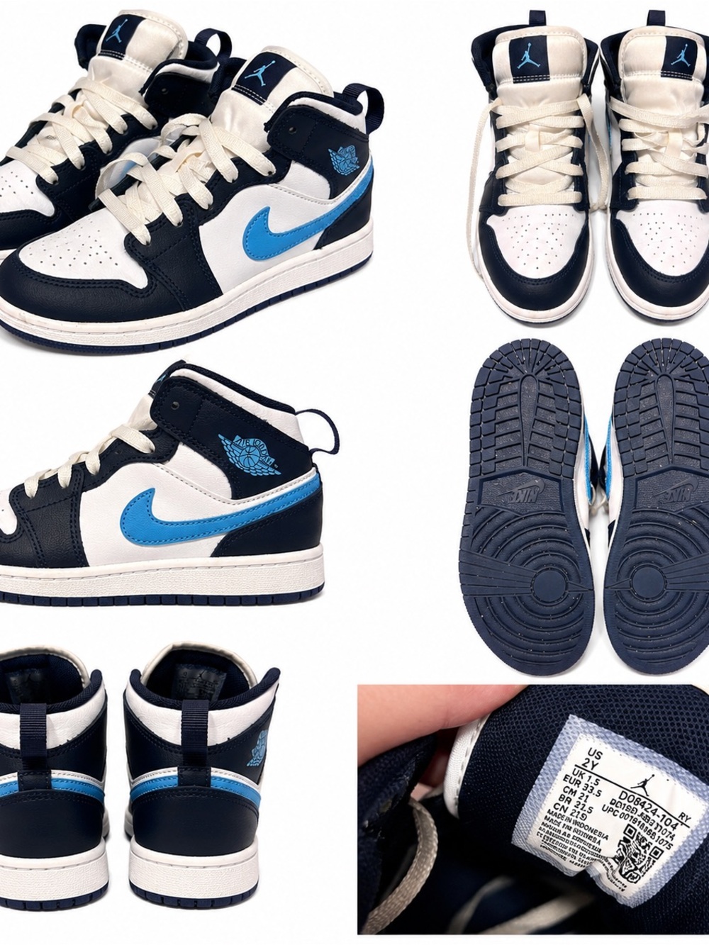 Nike Kids High-Top Sneakers in White, Black & Blue